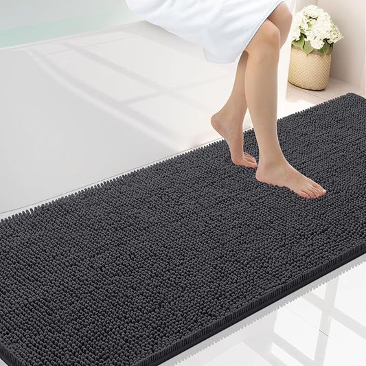 Smiry Luxury Chenille Bathroom Rugs 70x24, Extra Soft and Absorbent Shaggy Bath Mat, Machine Washable, Non-Slip Plush Carpet Runner for Tub, Shower, and Floor, Home Decor Accessories, Charcoal Grey