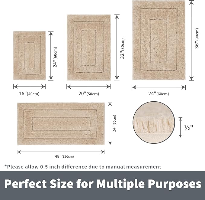 GRANNY SAYS Bathroom Rug Mat, Bath Mats for Bathroom Non-Slip, 24" x 48", Super Soft and Water Absorbent, Microfiber Bath Rugs, Machine Wash Dry, Large Bath Rugs for Floor, Khaki