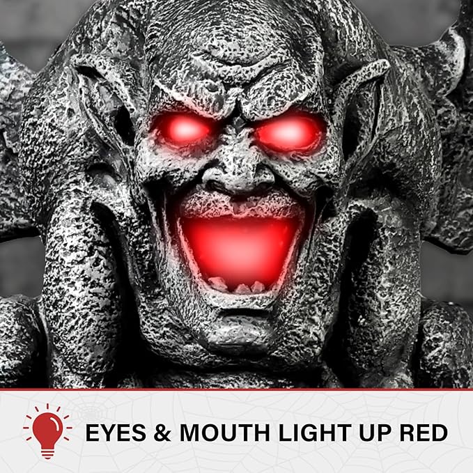 Haunted Hill Farm Motion-Activated 3.2-Ft. Tall Gargoyle, Battery Operated Scare Prop with Spooky Sound Effects and Lights for Indoor or Covered Outdoor Creepy Halloween Decoration