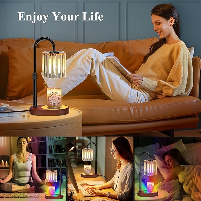 Lukasa Candle Warmer Lamp, with RGB LED Lights,Timer and Dimmer, Adjustable Height, House Warming Gifts New Home Decor, Gifts for Women Mom, Wax Melt Warmer for Scented Jar Candles