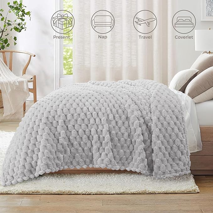 Whale Flotilla Throw Blanket for Couch with Jacquard Pattern, Fuzzy Soft Cozy Exquisite Blankets for All Season, Warm and Fluffy, 50x60 Inch, Light Grey