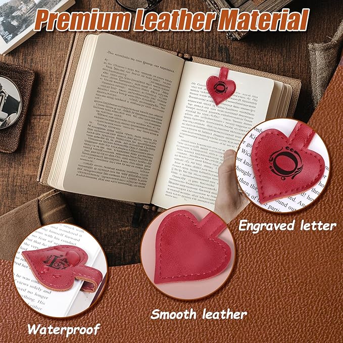 AIERSA Magnetic Bookmarks for Women, Heart Magnetic Leather Bookmark with Initial, A-Z Strong Magnet Book Marks for Book Lovers Reading Women Girls, Book Lovers Gifts Accessories