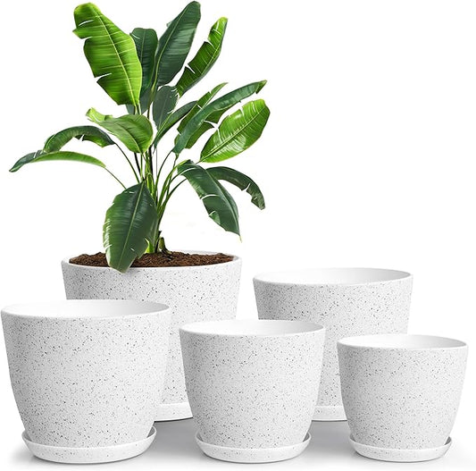 Utopia Home - Plant Pots Indoor with Drainage - 7/6.6/6/5.3/4.8 Inches Flower Pots - 5 Pack Plastic Planters - Ideal for Stocking Stuffers or Home Christmas Decorations - Spotty Grey