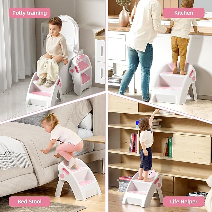 Folding Kids Step Stool for Bathroom and Potty Training,2.9lbs,Anti-Slip, Anti-Tip A-Frame Design with 10-Second Setup-Potty 2 Step Stool for Toddlers,CPC Certified for Safety and Easy Hand Washing