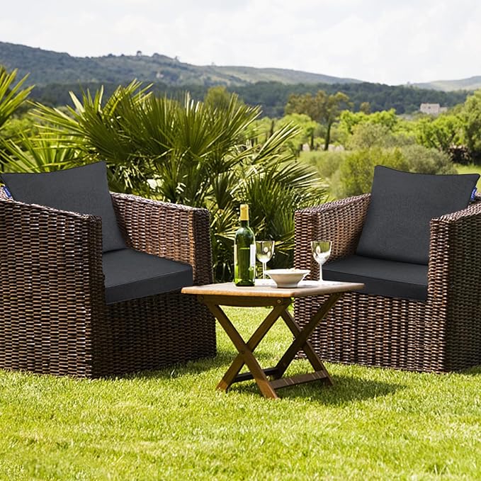 Deep Seat Cushions, Outdoor Cushions, Patio Furniture Cushions, Deep Seat & Back Cushion Patio Cushions with Rmoveable Cover for Backyard Couch Sofa Fade Resistant (22x22x3 in, Black Grey)