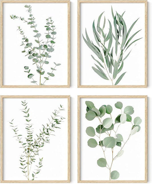 HAUS AND HUES Botanical Plant Wall Art Prints - Set of 4 Plant Wall Decor Prints Floral Kitchen Flower Leaves Wall Art Boho Leaf Eucalyptus (11x14, UNFRAMED)