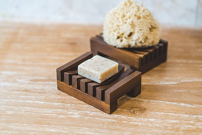 Teak Soap Dish Gift Set - Bundle of 2 Handcrafted Soap Dishes - Handmade in Bali, Stylish, Nontoxic, Recycled, Soap Holder is Perfect for Shower, Bathroom, Kitchen, Tub, and Outdoors