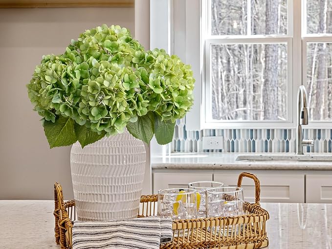 4PCS Green Fake Real Touch Hydrangea Flowers 20'' Lifelike Latex Artificial Hydrangeas for Spring Home Decor Outdoor Garden Porch Indoor Bathroom Living Room Kitchen Table Centerpiece