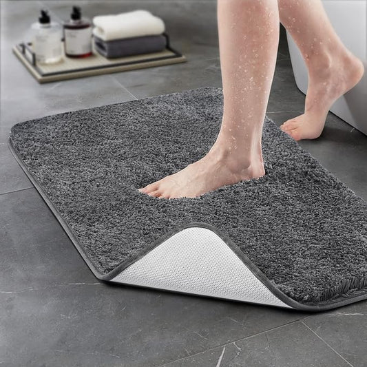 TECHMILLY Super Soft Shaggy Bathroom Rugs, Absorbent Thick Non Slip Microfiber Bath Rugs, Quick Dry Machine Washable Bath Mat for Bathroom Floor, Bathtub and Shower 24"x36" Grey
