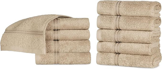 Superior Egyptian Cotton 10-Piece Face Towel Set , Small Towels For Facial, Spa, Quick Dry, Absorbent Towels, Bathroom Accessories, Guest Bath, Home Essentials, Washcloth, Airbnb, Taupe