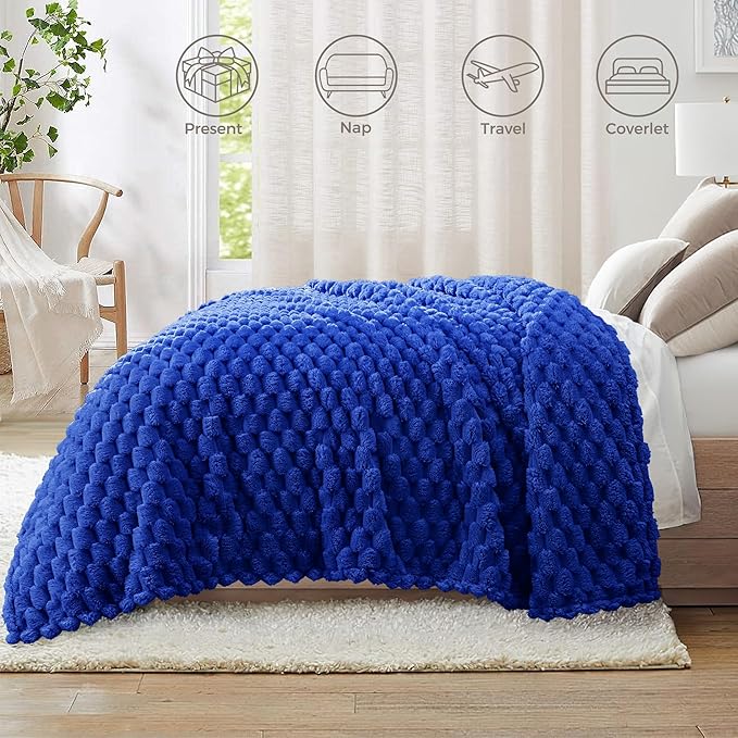 Whale Flotilla King Size Blanket for Bed with Jacquard Pattern, Fuzzy Soft Cozy Exquisite Blankets for All Season, Warm and Fluffy, 90x104 Inch, Blue