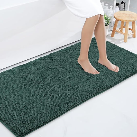 Smiry Luxury Chenille Bathroom Rugs 59x24, Extra Soft and Absorbent Shaggy Bath Mat, Machine Washable, Non-Slip Plush Carpet Runner for Tub, Shower, and Floor, Home Decor Accessories, Green