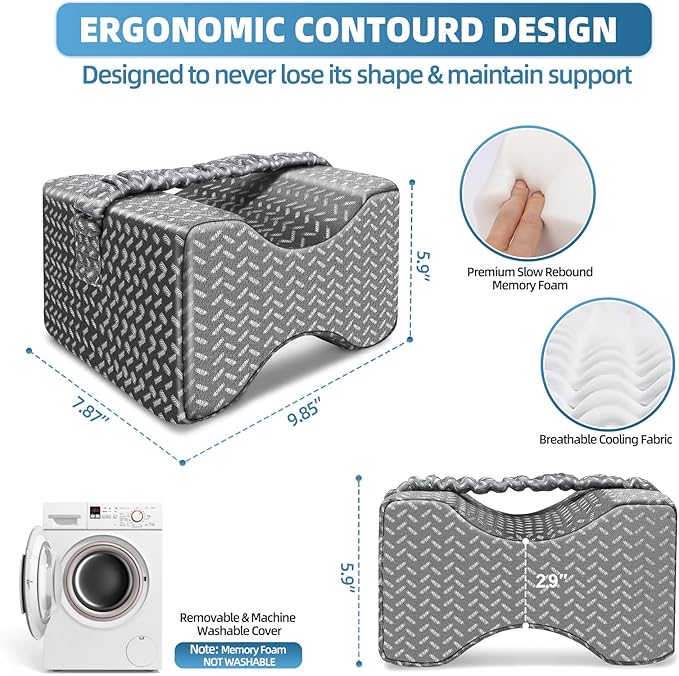 Knee Pillow，knee pillow for side sleepers，Leg Pillow，side sleeper leg pillow, Memory Foam Knee Pillow, Suitable for leg, back, knee pain, improve sleep quality