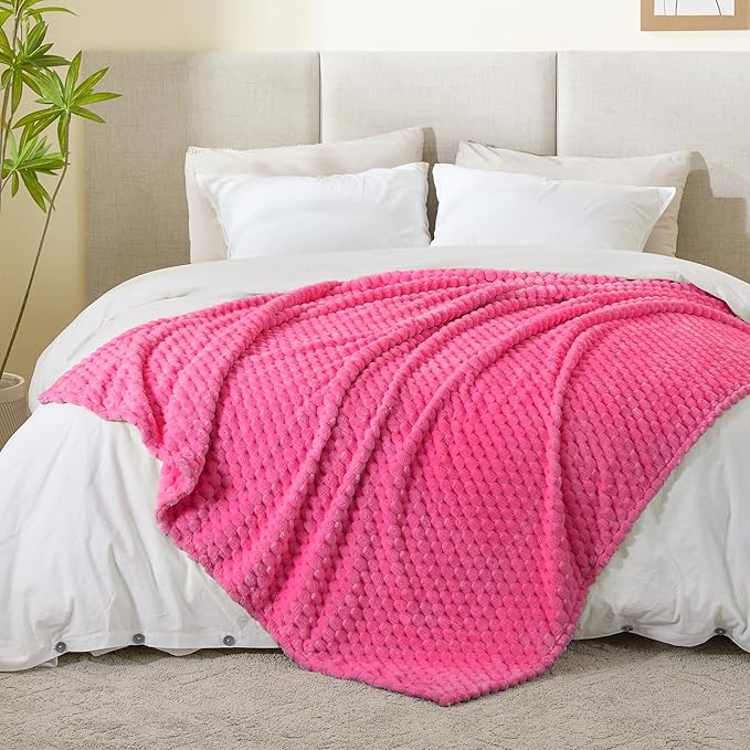 BEDELITE Fleece Throw Blanket for Couch & Bed - 3D Jacquard Decorative Hot Pink Blanket, Super Soft and Cozy Warm Fuzzy Blanket All Seasons Suitable, 60x80Inches