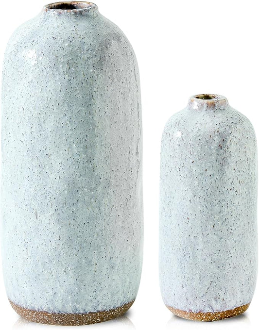 Flower Vase Ceramic,White Vases Set of 2,Flower Vases for Home Decor,Decorative Vase for Pampas Grass, Boho Decorative Vase for Home Living Room Dining Table Farmhouse Office Decor