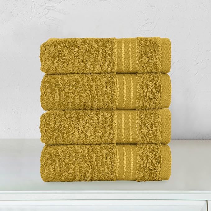 Elegant Comfort Premium Turkish Cotton 4 Pack Hand Towel Set - 16 x 28 inch, Luxurious Hotel Spa Quality 100% Turkish Cotton 4PC Hand Towel Set - Highly Absorbent - Soft Bathroom Towels, Gold