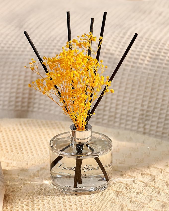 M&SENSE Reed Diffuser Set with 7 Sticks | 7.0oz Fresh Neroli & Tea Scent, Home Flame Free Fragrance Diffuser for Bathroom Office Hotel Shelf, Long Lasting Floral Diffuser with Baby's Breath Flower