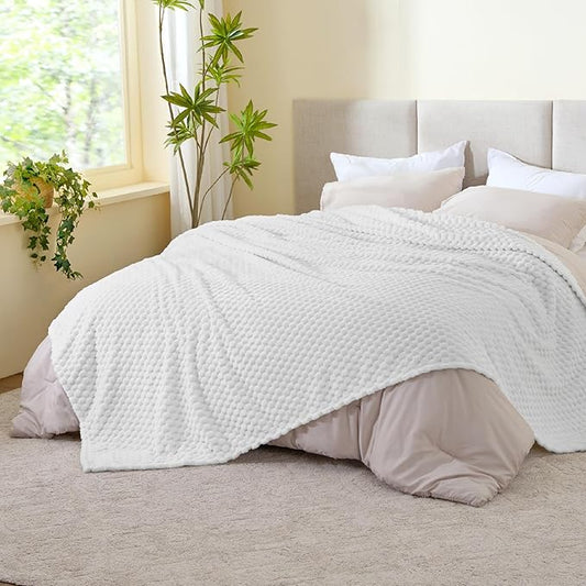 BEDELITE Fleece Blanket, Large Queen Size for Bed, 3D Jacquard Decorative White Fuzzy Blanket, Soft and Cozy Warm Plush FluffyThrow All Seasons Suitable, 90x90Inches