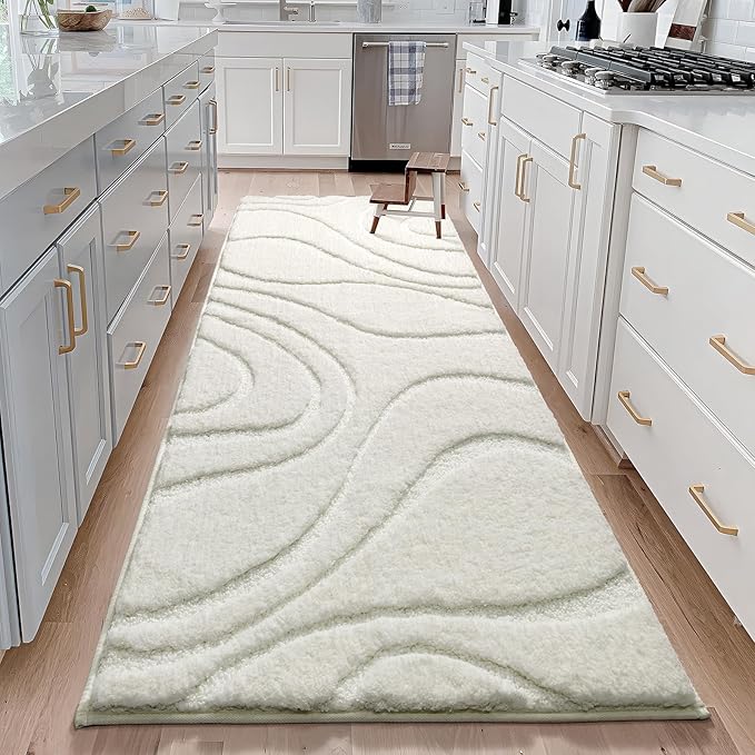 DEXDE White Bathroom Rugs 24 x 60 Inch, Extra Long and Non-Slip Bathroom Mat Runner Rug Machine Washable Bath Mat Soft Carpets, Suitable for Floor, Tub, Shower,Kitchen,Home Decor Accessories