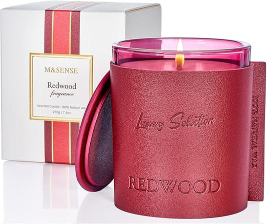 M&SENSE Redwood Scented Candles Soy Wax Natural Candle for Home, 7.4oz 40 Hour Long Burning Luxury Air Freshening Jar Candle Gift, Aromatherapy Candle for Relaxation, Meditation, Stress Relief