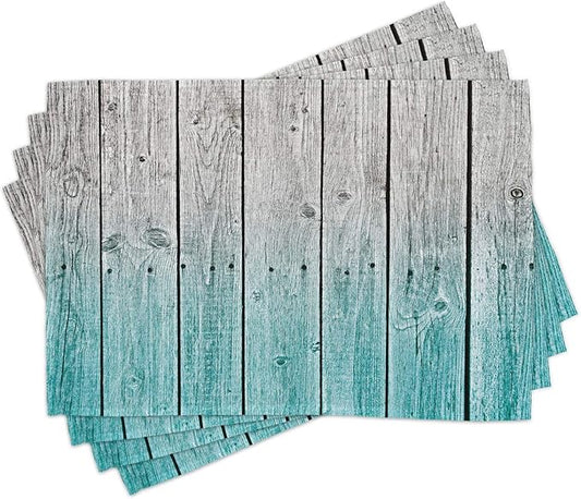 Ambesonne Rustic Place Mats Set of 4, Wood Panels Background Digital Tones Effect Country House Art Image, Washable Fabric Placemats for Dining Table, Standard Size, Teal Grey