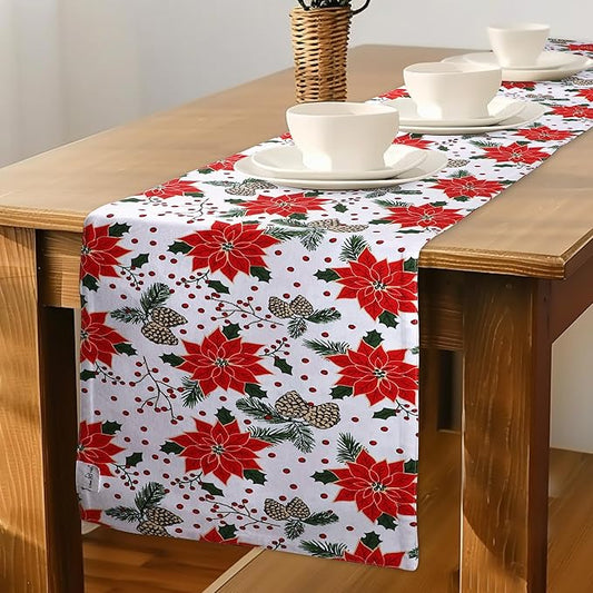 Urban Villa Pine Cone Print 100% Cotton Fused Table Runner 14''x72'' Over Sized Christmas Color Table Runner Heavier Quality