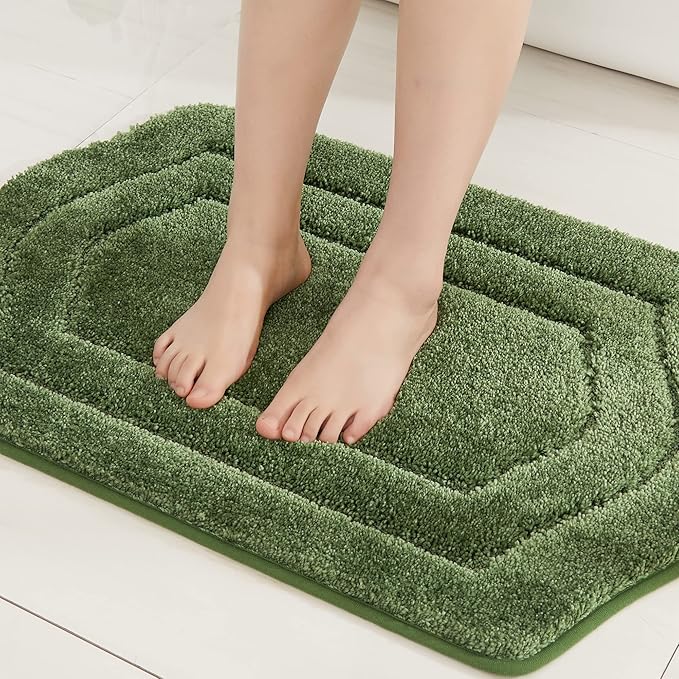 COSY HOMEER Extra Thick Bath Rugs for Bathroom - Anti-Slip Bath Linen Sets Mats Soft Plush Yarn Shaggy 100% Strong Polyester Living Room Bedroom Floor Water Absorbent(Green,17x27 - Inches)