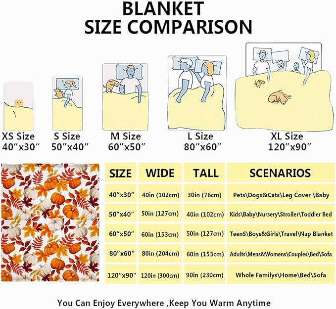 Fall Throw Blanket - Pumpkin Maple Leaf Autumn Blanket - Thanksgiving Fall Decor Gift - Ultra Plush Cozy Lightweight Thanksgiving Pumpkin Blanket for Sofa,Bed,Couch - 30"x40"-Toddlers/Crib Size