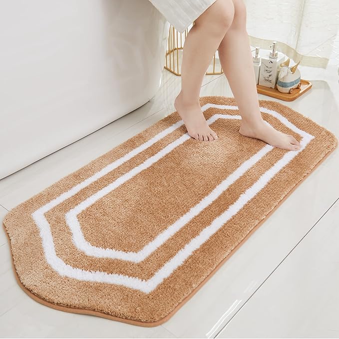 COSY HOMEER Extra Thick Bath Linen Sets Rugs - Anti-Slip Bath Mats Soft Plush 100% Strong Polyester Living Room Bathroom Water Absorbent(Beige,24x48 - Inches)