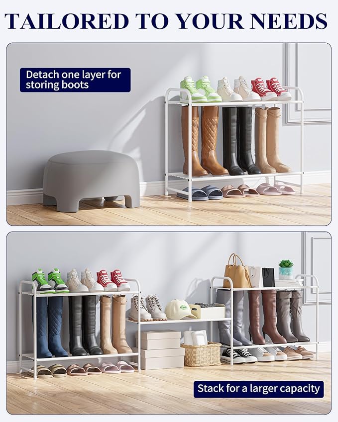 Kitsure Shoe Rack - Stainless Steel Shoe Organizer, Sturdy Shoe Rack for Closet and Front Door Entrance, Free Standing Shoe Shelf, Closet Organizers and Storage, White