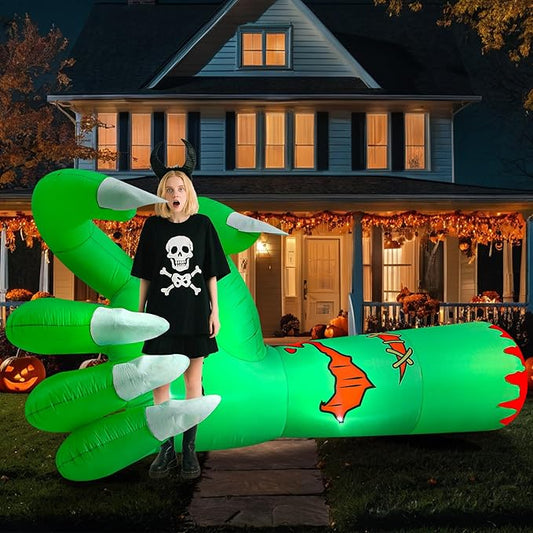 Halloween Inflatables, 9Ft Monster Hand Decorations, Scary Blow Up inflatables with Built-in LEDs, Blood Wound Lighted Yard Decorations, for Indoor Outdoor Holiday Yard Garden Lawn