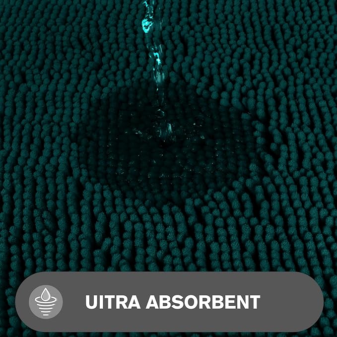Dark Teal Bathroom Rugs – Absorbent and Washable Bath Mat, Non-Slip, Thick Soft Chenille Bath Rugs for Bathroom Floor, Shower, Sink - 24" x 36"