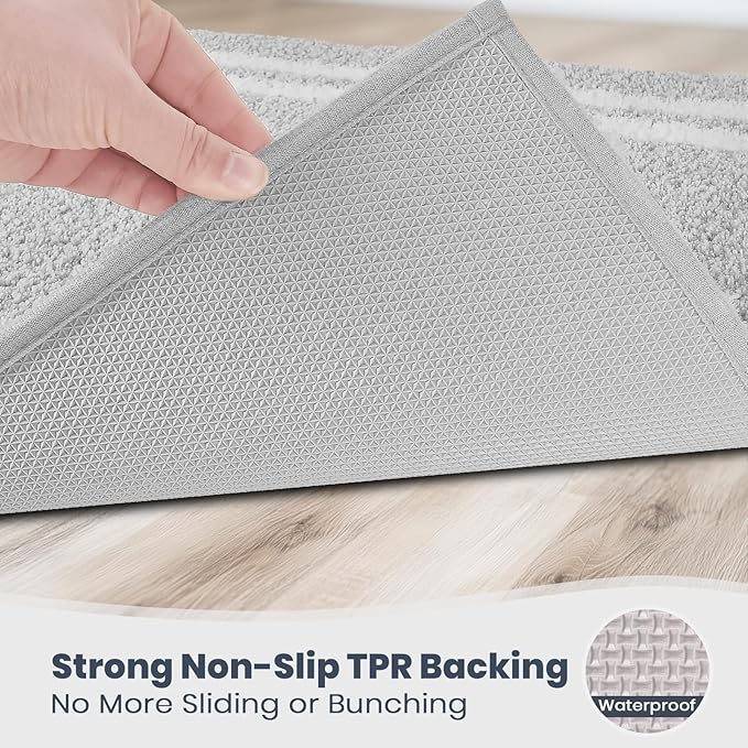 PURRUGS Bathroom Rug Non-Slip Machine Washable 20" x 30", Super Absorbent and Quick Dry Shaggy Microfiber Bath Mat, Extra Soft and Plush Bath Rug for Bathtub, Shower and Sink, Light Grey