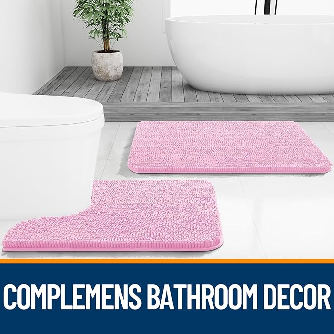 OLANLY Bathroom Rugs 70x24, Extra Soft Absorbent Chenille Bath Rugs, Rubber Backing Quick Dry, Machine Washable Bath Mats for Bathroom Floor, Tub and Shower, Home Decor Accessories, Pink