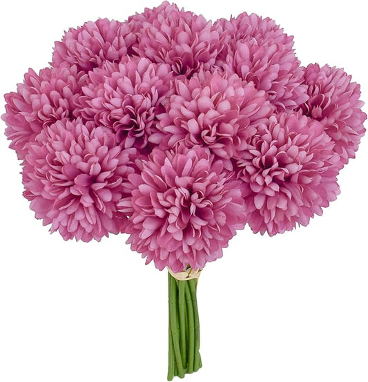 Mandy's Lavender Artificial Ball Chrysanthemum 12 Stems Faux Flowers with Bendable Stems for DIY Wedding Centerpiece Fall Decor Home Arrangements