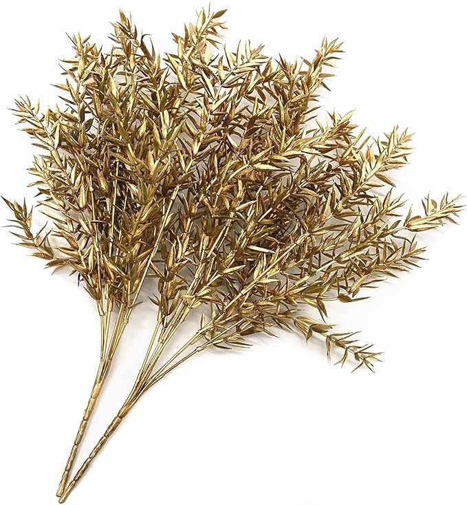 CATTREE Artificial Plants for Christmas, Faux Grass Shrubs Fake Sharp Leaves Gold 3 Pack, Simulation Leaf Bushes for Home Indoor Outdoor Garden Wedding Decoration Hall Table Planter Filler