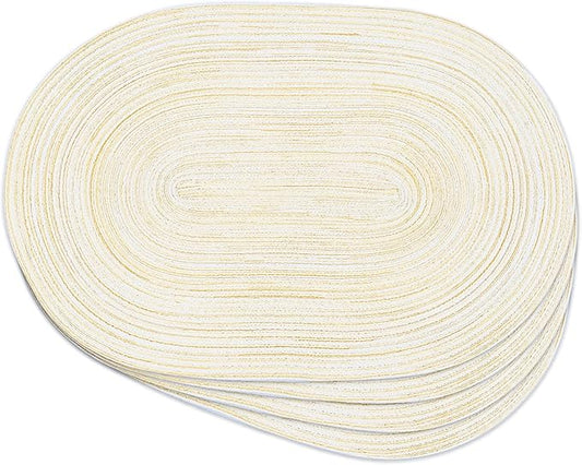 Noctiflorous Oval Braided Placemats Set of 4 Woven 12x18 Inch Non Slip Washable Heat Resistant Place Mats Round Tablemats for Dining Kitchen Party Daily Table Decor Dinner Mats (11 Beige, 4)