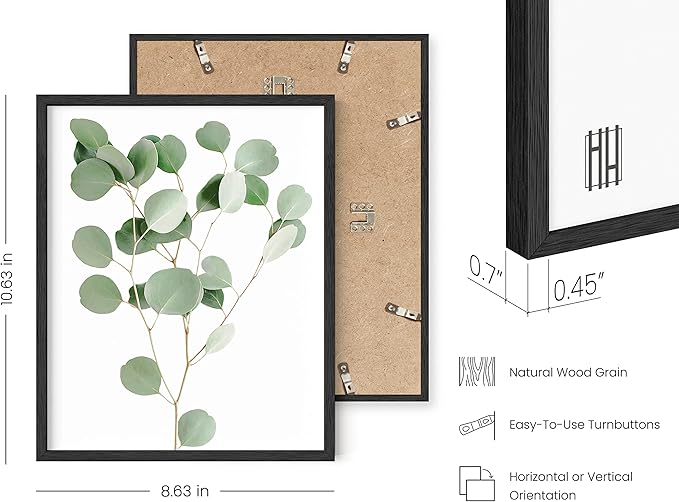 HAUS AND HUES Botanical Plant Wall Art Prints - Set of 4 Plant Wall Decor Prints, Floral Kitchen, Flower Leaves Wall Art, Boho Leaf Eucalyptus Wall Decor, Green Botanical Poster (Black Frame, 8x10)