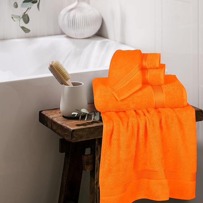 Belizzi Home Ultra Soft 6 Pack Cotton Towel Set, Contains 2 Bath Towels 28x55 inch, 2 Hand Towels 16x24 inch & 2 Wash Coths 12x12 inch, Ideal for Everyday use, Compact & Lightweight - Orange