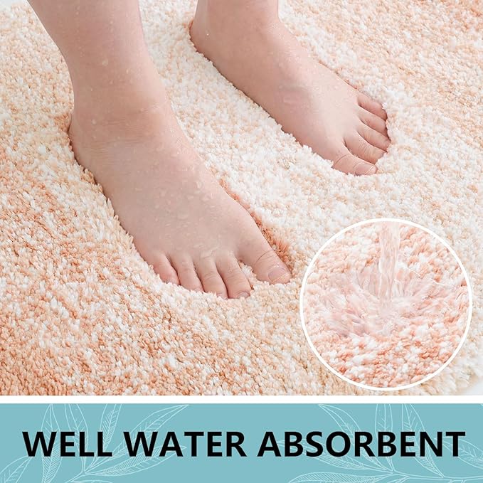 Arotive Microfiber Bathroom Rugs, Shaggy Soft and Absorbent Bath Rug, Non-Slip, Thick Plush Machine Washable Dry Bath Mats for Bathroom, Tub and Shower, 70x24, Peach