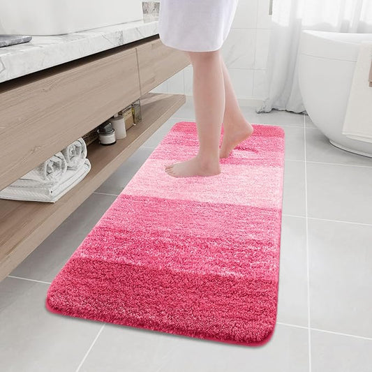 Arotive Microfiber Bathroom Rugs, Shaggy Soft and Absorbent Bath Rug, Non-Slip, Thick Plush Machine Washable Dry Bath Mats for Bathroom, Tub and Shower, 59x17, Pink