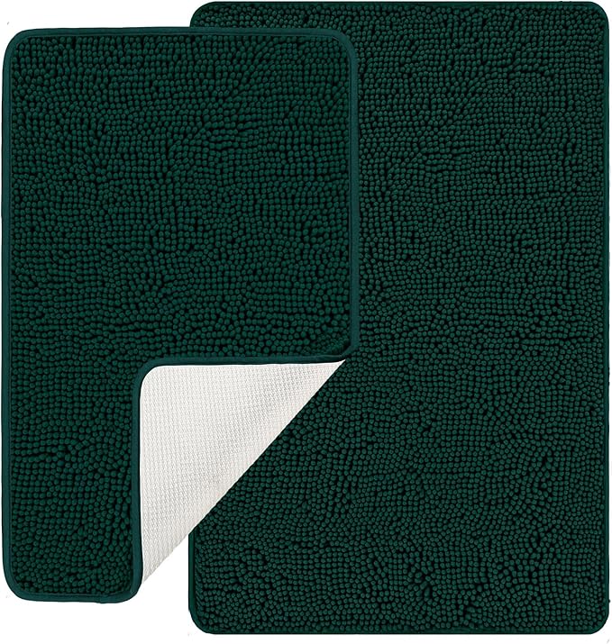 Dark Teal Bathroom Rugs Sets 2 Piece – Absorbent and Washable Bath Mat, Non-Slip, Thick Soft Chenille Bath Rugs for Bathroom Floor, Shower, Sink - 20" x 32"+24" x 36"
