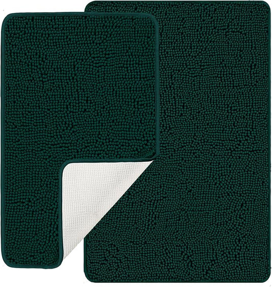Dark Teal Bathroom Rugs Sets 2 Piece – Absorbent and Washable Bath Mat, Non-Slip, Thick Soft Chenille Bath Rugs for Bathroom Floor, Shower, Sink - 20" x 32"+24" x 36"