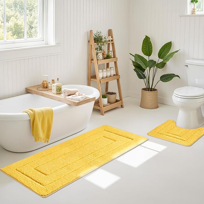 GRANNY SAYS Bathroom Rug Mat, 59" x 24" Non-Slip, Super Soft and Water Absorbent, Microfiber Bath Rug, Machine Washable, Large Bathroom Rug for Floor, Yellow