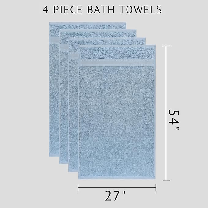 Quick-Dry, Soft & High Absorbent Bath Towels 27"x54" Cotton Turkish Bath Towel Set of 4 | Daily Use 100% Cotton Towels for Bathroom, Gym & More | Bathroom Towels Set (4 Pcs, Blue)
