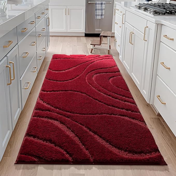 DEXDE Bathroom Rugs Runner 24 x 60 Inch, Extra Long Bathroom Rug Non-Slip, Machine Washable Bath Mats Rug,Burgundy Red Soft Carpets for Floor, Tub and Shower,