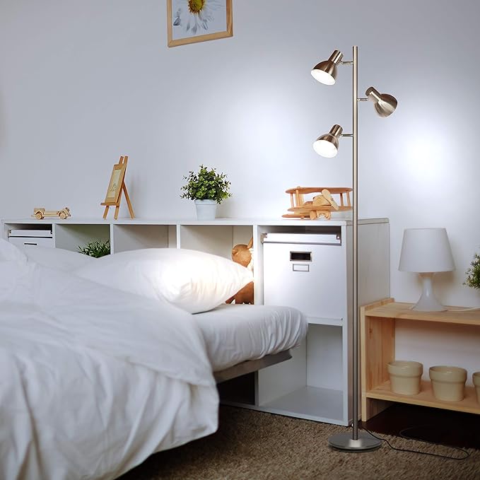 Brightech Ethan Dimmable Floor Lamp for Bedroom Reading & Living Room Decor - Modern LED Tall Tree Lamp for Offices - Nickel