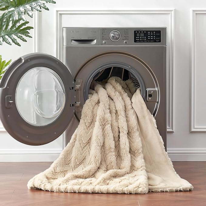 Cozy Bliss Faux Fur Throw Blanket for Couch - Clearance Soft Fuzzy Cozy Throw Gift Blankets for Women,Beige Boho Blanket for Sofa Bedroom Living Room.60 * 80 Inches