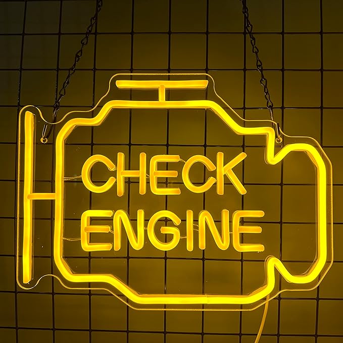 Check Engine Light Neon Signs for Wall Decor, LED Garage Neon Signs Wall Art Gifts for Dad, USB Powered for Man Cave Auto Repair Shop Workshop Party Birthday Gift(15.7x11.8in)