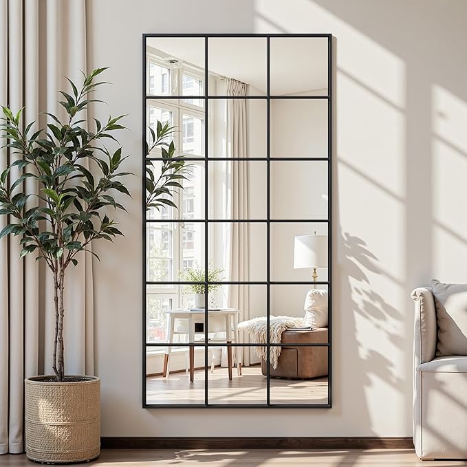 Suidia Wall Mirror, 36" x 72" Window Decorative Mirrors, Metal Framed Wall Decor Wall-Mounted Mirrors for Bedroom, Living Room, Entryway, Black